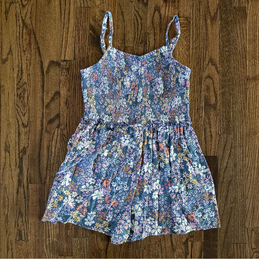 Art Class Floral Blue Kids Romper - Size Medium 8